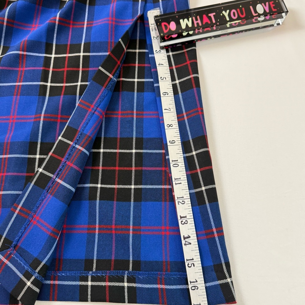 ZARA Blue Plaid Asymmetrical Set/Off-The-Shoulder Top & Ruched Slit Midi Skirt - Picture 7 of 16